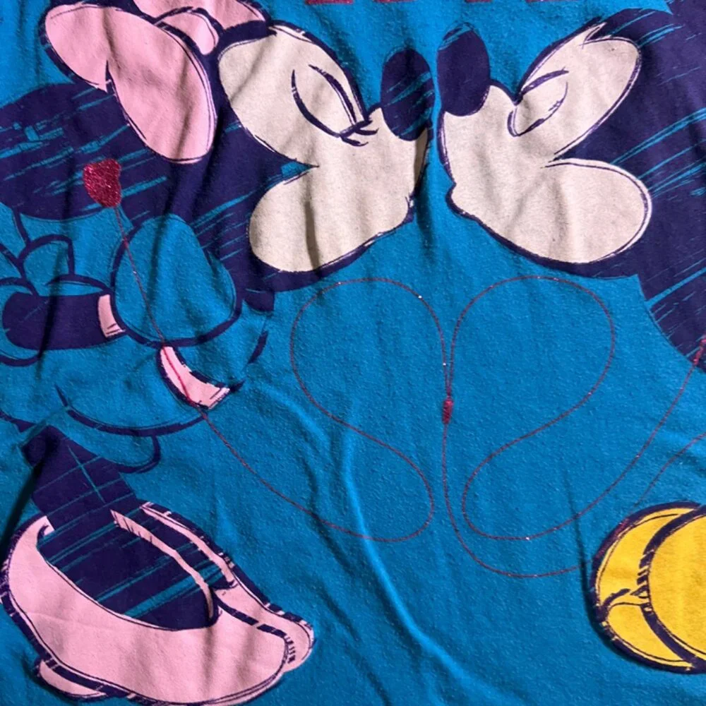 Disney Girls XL 14/16 Blue‎ Pink Minnie Mickey Mouse Music is Love Heart T-Shirt